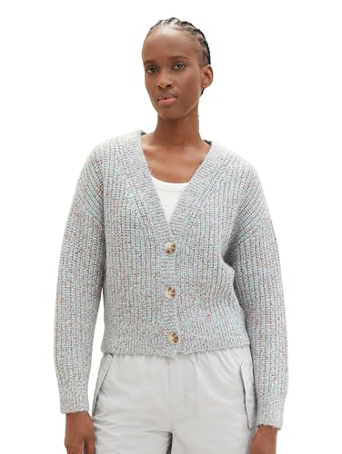 TOM TAILOR Denim Damen Cardigan mit V-Ausschnitt & Melange-Optik , beige colorful mouline, L von TOM TAILOR Denim