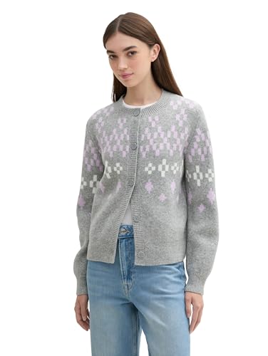 TOM TAILOR Denim Damen Cardigan mit Winter-Motiv, 36532 - Grey Lilac Fair Isle Design, L von TOM TAILOR Denim