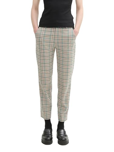 TOM TAILOR Denim Damen Cigarette Hose mit Karomuster,35956 - beige Green Check, S von TOM TAILOR Denim
