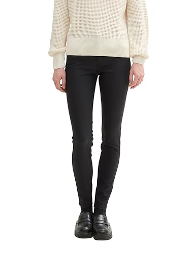 TOM TAILOR Denim Damen Coated NELA Extra Skinny Jeans in Leder-Optik, 10275 - Coated Black Denim, 29/30 von TOM TAILOR Denim