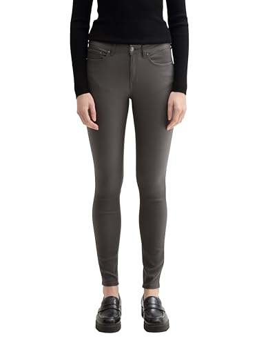 TOM TAILOR Denim Damen Coated NELA Extra Skinny Jeans in Leder-Optik, 10899 - Tarmac Grey, 30/32 von TOM TAILOR Denim