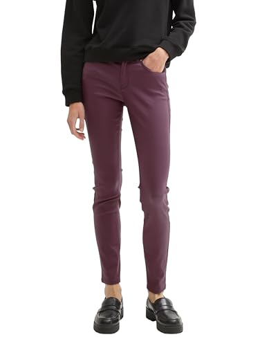 TOM TAILOR Denim Damen Coated NELA Extra Skinny Jeans in Leder-Optik, 36277 - Dark Wine Red Coated, 28/32 von TOM TAILOR Denim