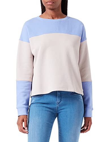 TOM TAILOR Denim Damen Colorblock Pullover 1032934, 30471 - Mid Blue Beige Colorblock, L von TOM TAILOR Denim