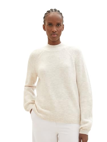 TOM TAILOR Denim Damen Cosy Pullover mit Rollkragen , creme beige melange, L von TOM TAILOR Denim