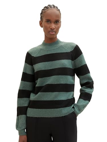 TOM TAILOR Denim Damen Cosy Pullover mit Rollkragen , green black stripe, M von TOM TAILOR Denim