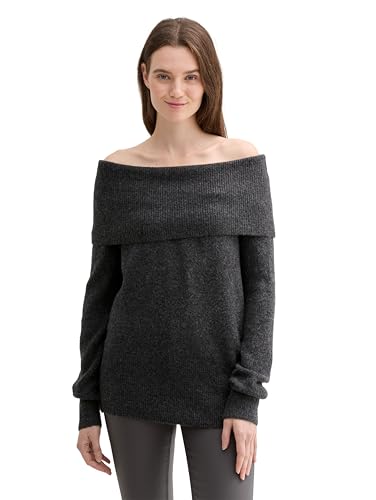 TOM TAILOR Denim Damen Cosy Strickpullover mit Carmen-Ausschnitt, 10522 - Shale Grey Melange, S von TOM TAILOR Denim