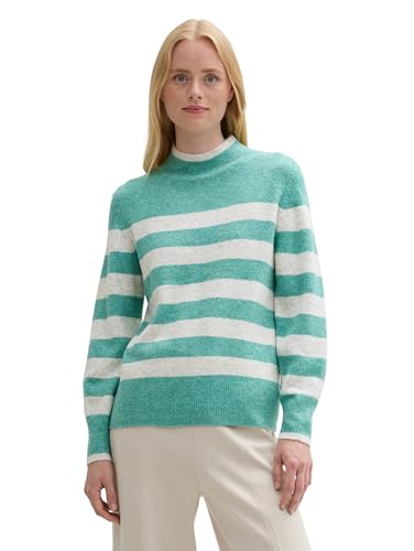 TOM TAILOR Denim Damen Cosy Strickpullover mit Streifen-Muster, 36477 - Green Beige Stripe, L von TOM TAILOR Denim
