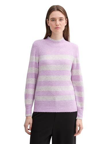 TOM TAILOR Denim Damen Cosy Strickpullover mit Streifen-Muster, 36478 - Lilac Beige Stripe, XL von TOM TAILOR Denim