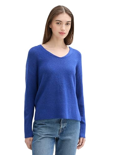 TOM TAILOR Denim Damen Cosy Strickpullover mit V-Ausschnitt, 36397 - Anemone Blue Melange, XXL von TOM TAILOR Denim