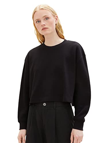 TOM TAILOR Denim Damen 1038310 Cropped Basic Sweatshirt, 14482-deep Black, XXL von TOM TAILOR Denim