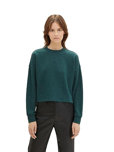 TOM TAILOR Denim Damen Cropped Basic Sweatshirt, Midnight Forest Green Mélange, XL von TOM TAILOR Denim
