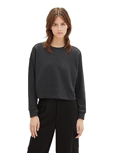 TOM TAILOR Denim Damen Cropped Basic Sweatshirt, Shale Grey Melange, XS von TOM TAILOR Denim