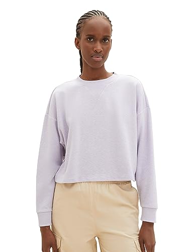 TOM TAILOR Denim Damen Cropped Basic Sweatshirt, soft lavender melange, M von TOM TAILOR Denim