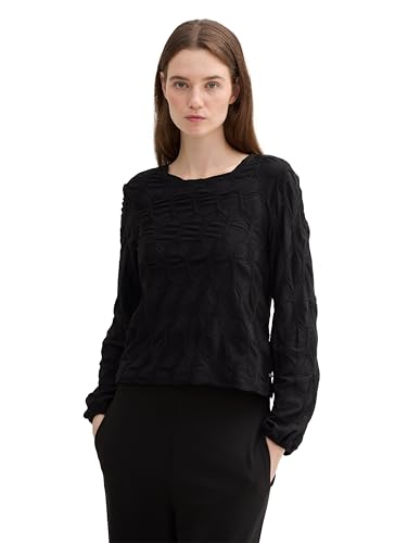 TOM TAILOR Denim Damen Cropped Bluse mit Struktur, 14482 - Deep Black, M von TOM TAILOR Denim