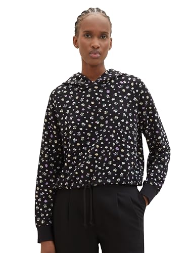 TOM TAILOR Denim Damen Cropped Hoodie mit Raglanärmel, black small flower print, XL von TOM TAILOR Denim