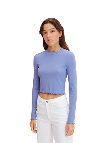 TOM TAILOR Denim Damen Cropped Langarmshirt 1032820, 30029 - Calm Lavender, L von TOM TAILOR Denim