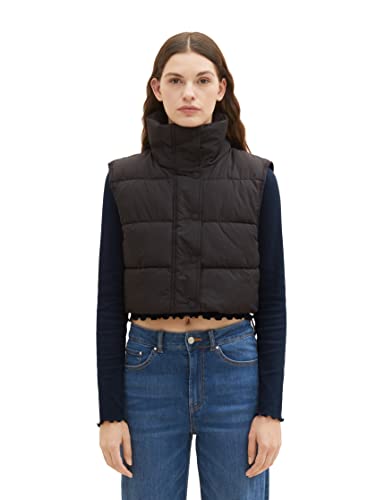 TOM TAILOR Denim Damen 1036570 Cropped Puffer Weste, 14482-deep Black, XS von TOM TAILOR Denim