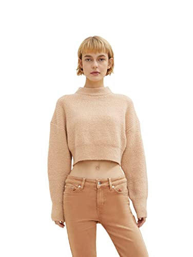 TOM TAILOR Denim Damen Cropped Strickpullover 1034325, 27844 - Light Sand Beige, L von TOM TAILOR Denim