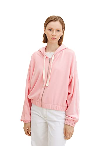 TOM TAILOR Denim Damen Cropped Sweatjacke mit Kapuze 1032939, 19765 - Soft Pink, M von TOM TAILOR Denim