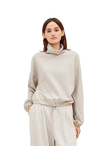 TOM TAILOR Denim Damen Cropped Sweatshirt mit Kordelzug 1034294, 30224 - Cloud Grey Melange, XL von TOM TAILOR Denim