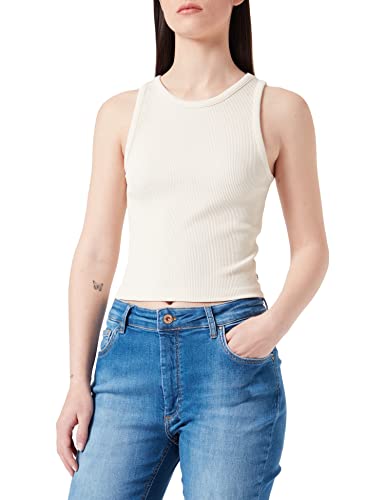 TOM TAILOR Denim Damen Cropped Tanktop 1031492, 10354 - Soft Beige Solid, XL von TOM TAILOR Denim