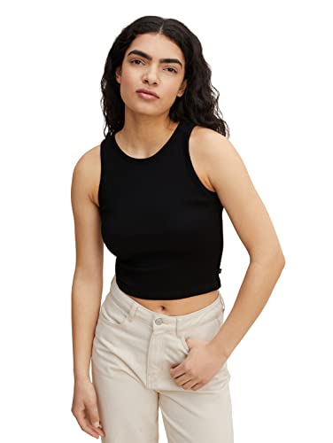 TOM TAILOR Denim Damen Cropped Tanktop 1031492, 14482 - Deep Black, XS von TOM TAILOR Denim