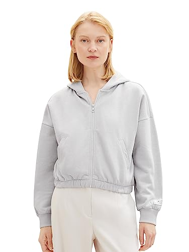 TOM TAILOR Denim Damen 1038373 Cropped Sweatjacke mit Kapuze, 32510-basic Light Grey Melange, M von TOM TAILOR Denim