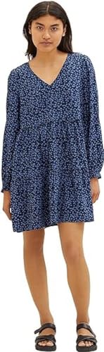 TOM TAILOR Denim Damen 1038152 Kleid mit Volant & V-Ausschnitt, 32411-navy Blue Flower Print, M von TOM TAILOR Denim