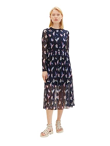 Tom Tailor Denim Damen Mesh Kleid mit Muster, 29961 - Navy Abstract Flower Print, M von TOM TAILOR Denim