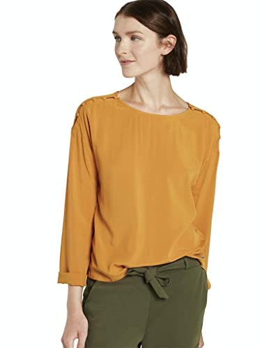 TOM TAILOR Denim Damen Feminie Bluse Raglan Knopf, 25463-Orange Yellow, L von TOM TAILOR Denim