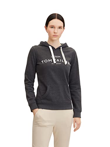 TOM TAILOR Denim Damen Hoodie mit Logoprint 1034433, 10522 - Shale Grey Melange, XXL von TOM TAILOR Denim