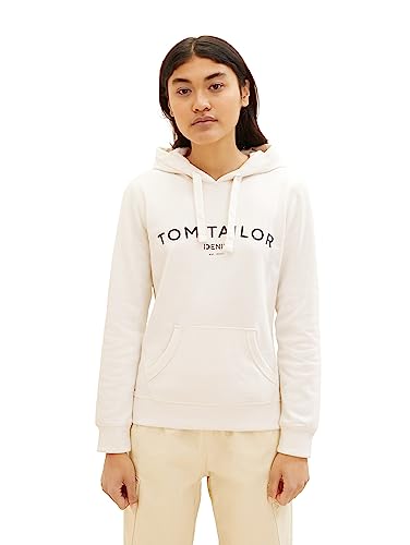 TOM TAILOR Denim Damen 1039812 Hoodie mit Schriftzug, 10348-Gardenia White, XXL von TOM TAILOR Denim