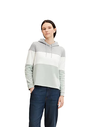 TOM TAILOR Denim Damen Hoodie mit Streifen 1034348, 12792 - Soft Greyish Green, L von TOM TAILOR Denim