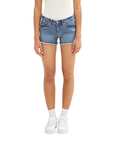 TOM TAILOR Denim Damen Jeans Shorts Low Waist 1036504, 10123 - Destroyed Mid Stone Blue Denim, XL von TOM TAILOR Denim