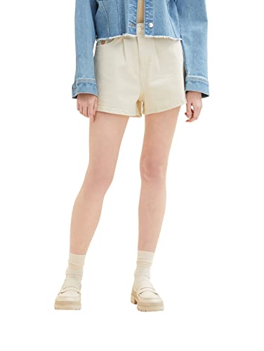 TOM TAILOR Denim Damen Jeans Shorts mit Faltendetail 1036493, 22569 - Unbleached Natural Bull Denim, S von TOM TAILOR Denim