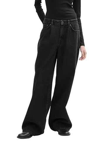 TOM TAILOR Denim Damen Jeanshose mit weitem Bein,10241 - clean Bleached Black Denim, S von TOM TAILOR Denim