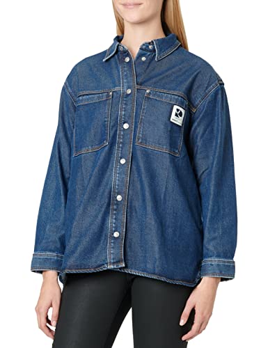 TOM TAILOR Denim Damen Jeansjacke Overshirt 1032680, 10120 - Used Dark Stone Blue Denim, L von TOM TAILOR Denim