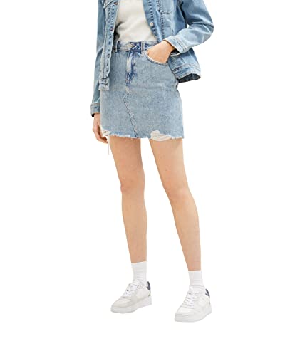 TOM TAILOR Denim Damen Jeansrock mit Destroyed-Details 1036622, 10122 - Destroyed Light Stone Blue Denim, M von TOM TAILOR Denim