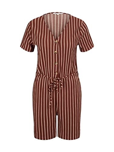 TOM TAILOR Denim Damen Jumpsuit mit Streifen 1031414, 29650 - Brown Beige Stripe, XL von TOM TAILOR Denim