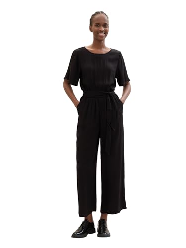 TOM TAILOR Denim Damen Relaxed Fit Overall mit Trompetenärmeln, deep black, M von TOM TAILOR Denim