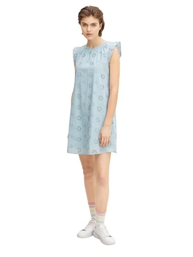 TOM TAILOR Denim Damen Kleid mit Lochstickerei 1031322, 26298 - Calm Cloud Blue, L von TOM TAILOR Denim