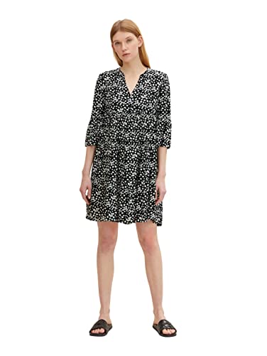 TOM TAILOR Denim Damen Kleid mit Volant 1033441, 30542 - Black Minimal Flower Print, L von TOM TAILOR Denim