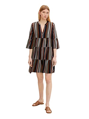 TOM TAILOR Denim Damen Kleid mit Volant 1033441, 30543 - Black Multicolor Stripe, XS von TOM TAILOR Denim