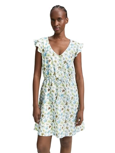 TOM TAILOR Denim Damen 1046638 Kleid, 37809-White Green Blue Flower Print, L von TOM TAILOR Denim