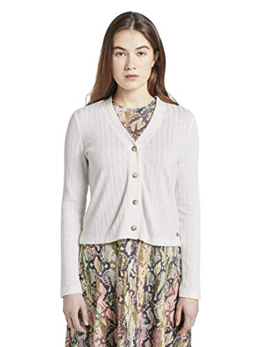 TOM TAILOR Denim Damen Kurz-Cardigan T-Shirt, 10348-Gardenia White, XL von TOM TAILOR Denim