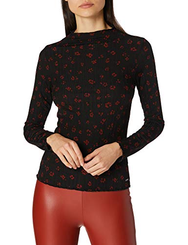 TOM TAILOR Denim Damen Langarm T-Shirt, 25366-Black Rust Flower Print, L von TOM TAILOR Denim