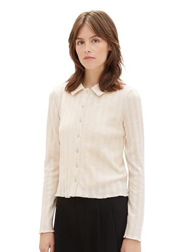 TOM TAILOR Denim Damen Langarmshirt Polo, creme beige melange, S von TOM TAILOR Denim