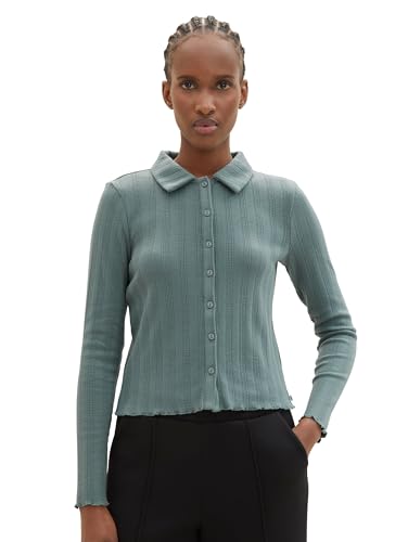 TOM TAILOR Denim Damen Langarmshirt Polo, green dust, L von TOM TAILOR Denim