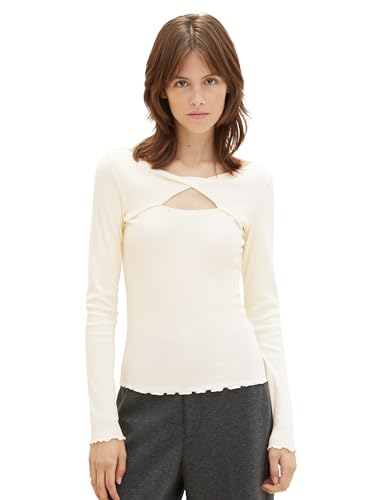 TOM TAILOR Denim Damen Langarmshirt mit Cut-Out Detail , soft neutral beige, L von TOM TAILOR Denim