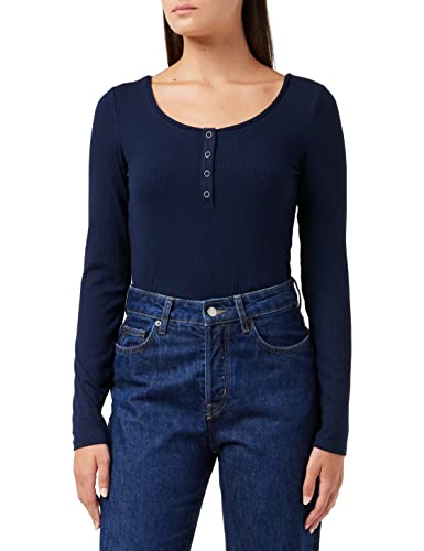 TOM TAILOR Denim Damen Langarmshirt mit Knöpfen 1032829, 10668 - Sky Captain Blue, L von TOM TAILOR Denim